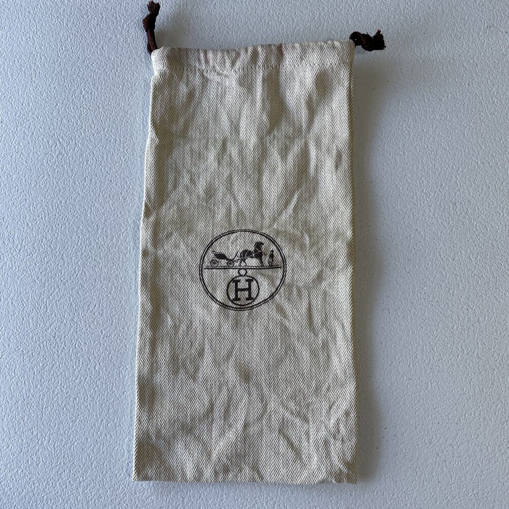 Hermes Dust Bag Storage Drawstring Herringbone Bag 6.5” X 13“ Beige